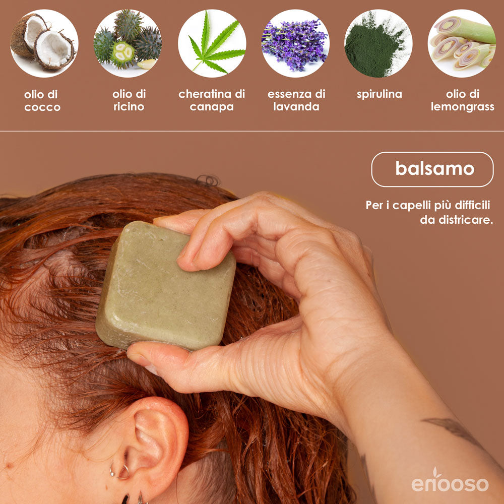 balsamo solido cosmesi solida shampoo pianeta green bio conditioner made in italy hair conditioner shampoo districante naturale sostenibile singolo