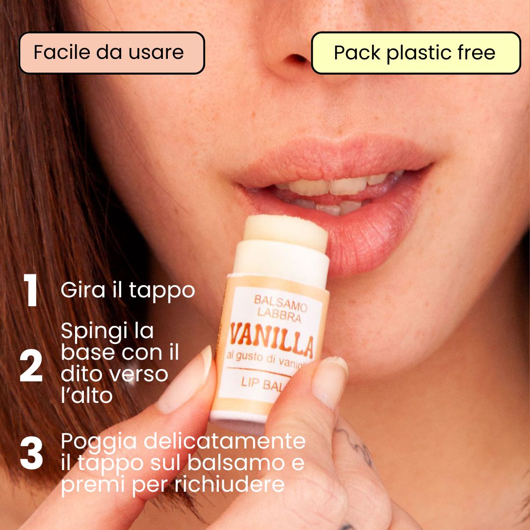Balsamo Labbra Vaniglia con Vitamina E - Plastic free, Vegan e