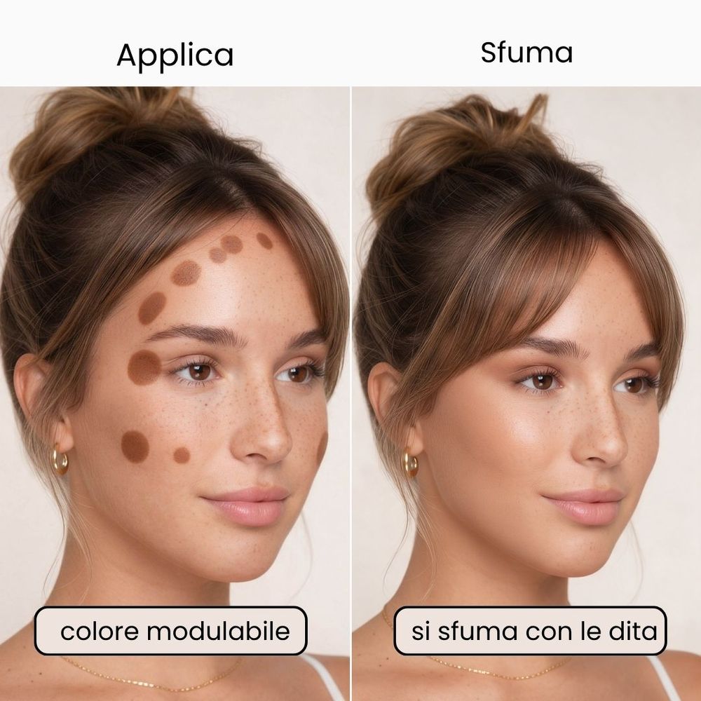 Il bronzer in stick Biscuit applicato sul viso e poi sfumato con le dita
