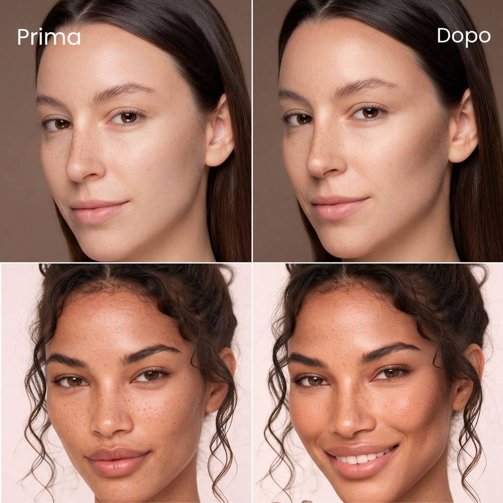 Due visi prima e dopo il contour in stick Espresso di Enooso