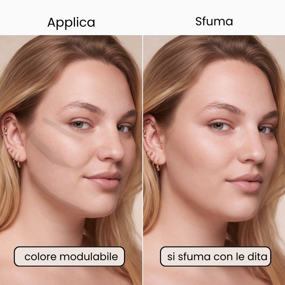 Il contour in stick Milky applicato sul viso e poi sfumato con le dita