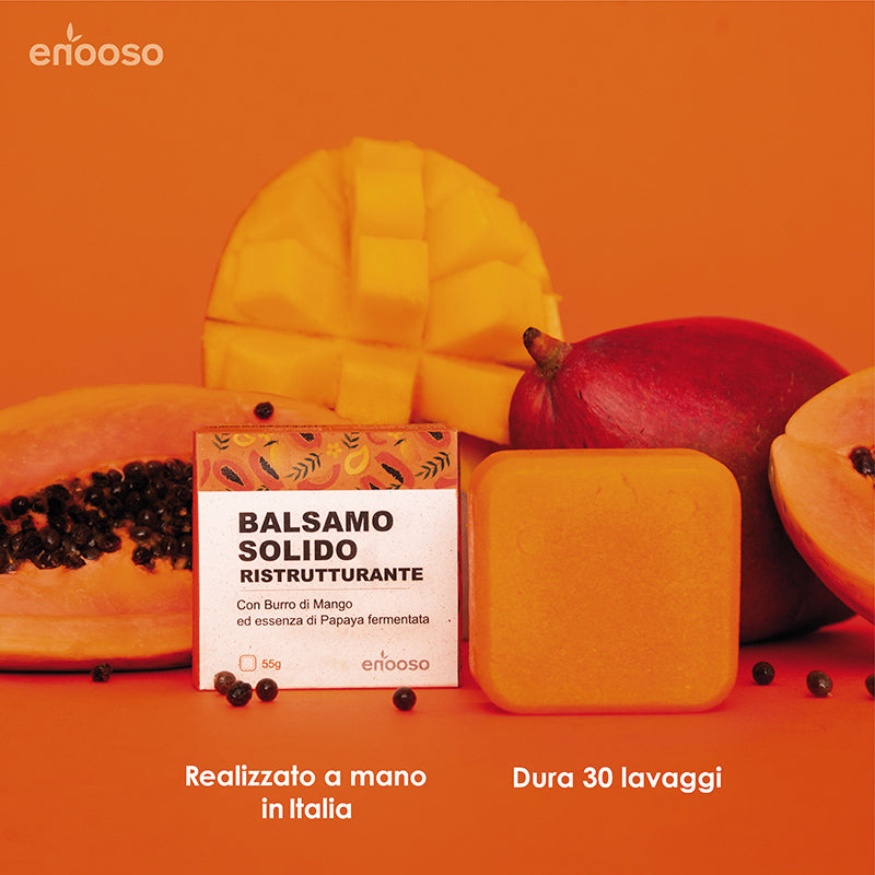 balsamo shampoo solido capelli Mango danneggiati con burro di Mango e Papaya 55 g  100% Artigianale Biologico Vegano  Made in Italy  papaya rinforzante ristrutturante cosmetica solida prodotti per capelli bio vegan naturali bellezza autentica pura