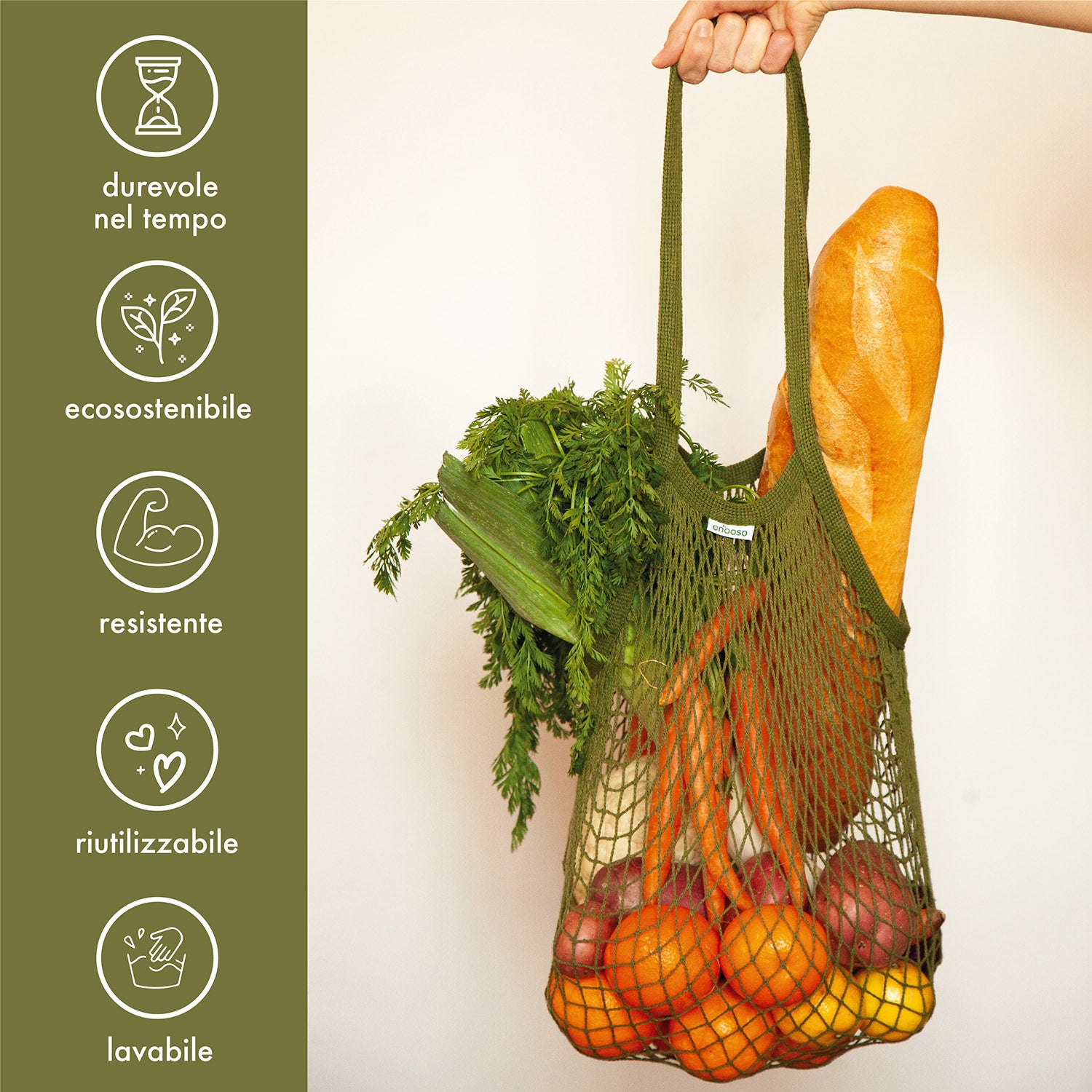 Borsa in rete Verde Riutilizzabile, Lavabile fino a 15 Kg – Enooso