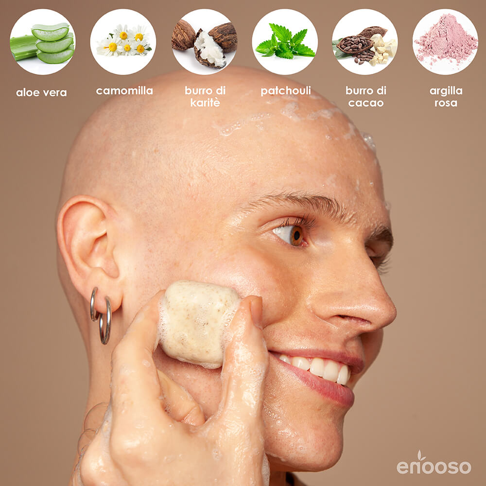 detergente scrub viso delicato solido skincare pulizia del viso cura della pelle delicata sensibile sostenibile bio vegan eco cuelty free bio 1