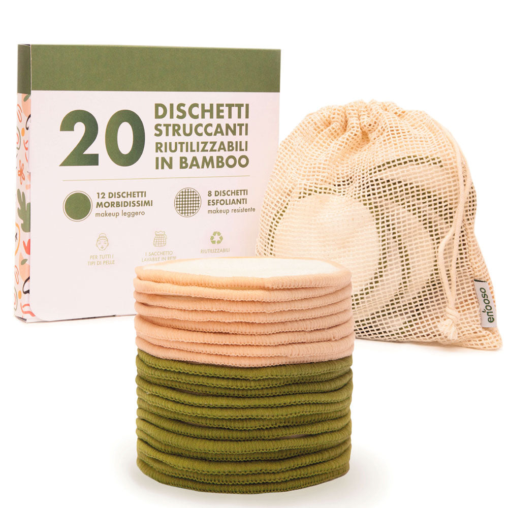 reusable pads dischetti struccanti set dischetti struccanti riutilizzabili lavabili cosmesi solida sostenibile enooso pads bamboo bag sustainability 12 Dischetti Struccanti  Soft 