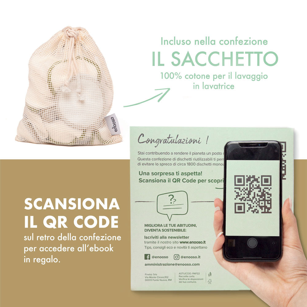 reusable pads dischetti struccanti set dischetti struccanti riutilizzabili lavabili cosmesi solida sostenibile enooso pads bamboo bag sustainability 12 Dischetti Struccanti  Soft 