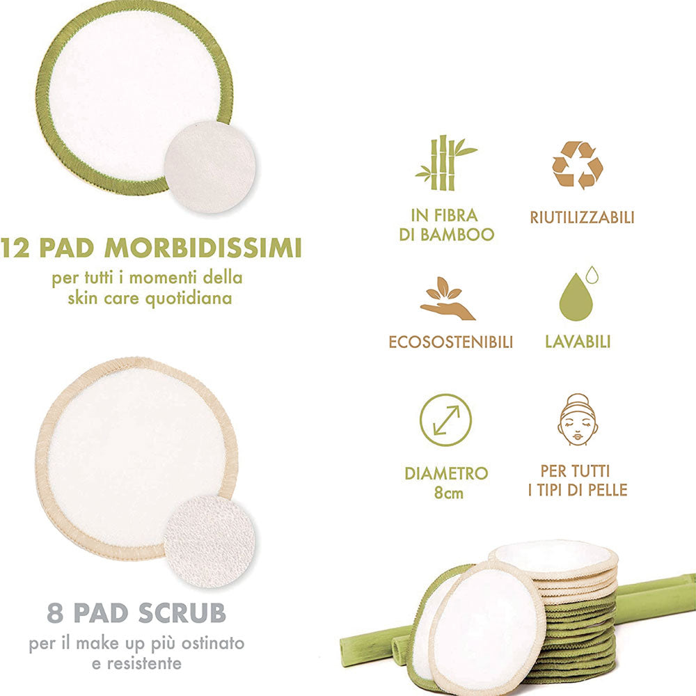 reusable pads dischetti struccanti set dischetti struccanti riutilizzabili lavabili cosmesi solida sostenibile enooso pads bamboo bag sustainability 12 Dischetti Struccanti  Soft 