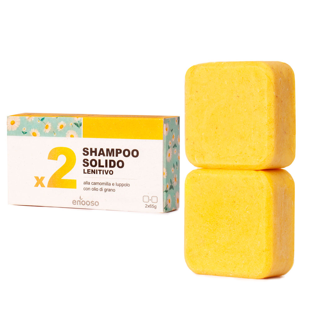 Shampoo Solido Bio Lenitivo e Illuminante alla Camomilla, Calendula e Luppolo 130 g per cute sensibile - Enooso - 100% Artigianale Biologico Naturale Vegano - Made in Italy