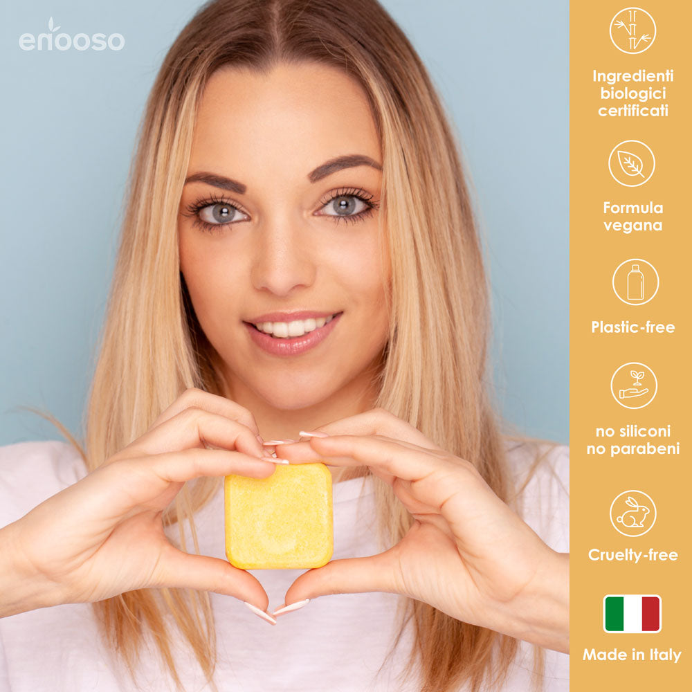 Shampoo Solido Bio Lenitivo e Illuminante alla Camomilla, Calendula e Luppolo 130 g per cute sensibile - Enooso - 100% Artigianale Biologico Naturale Vegano - Made in Italy