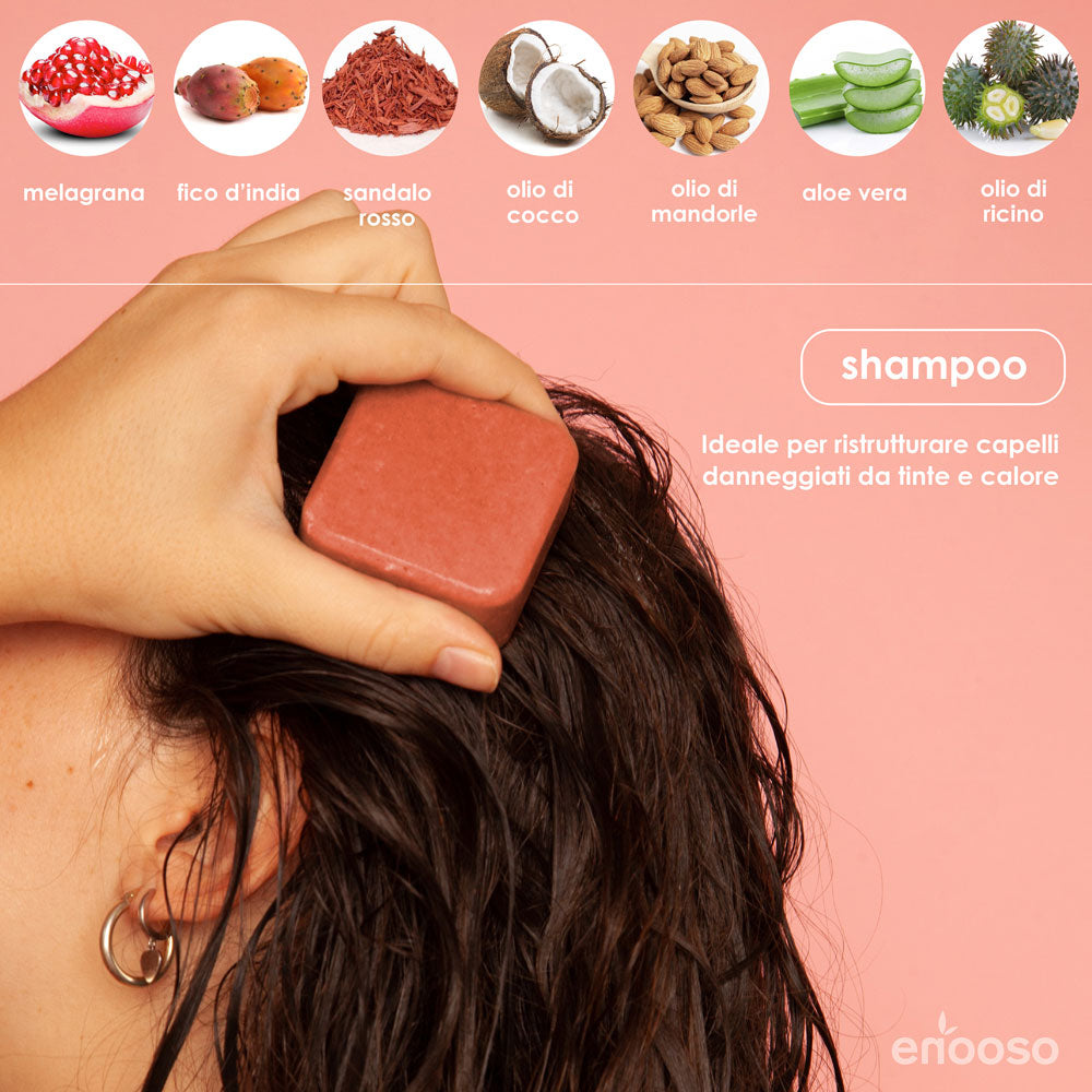 shampoo solido ristrutturante rinforzante bio vegan cruelty free melograno fico d_india cosmetica solida cura dei capelli danneggiati sfibrati rimedi naturali